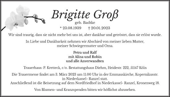 Anzeige von Brigitte Groß von  EXPRESS - Die Woche 