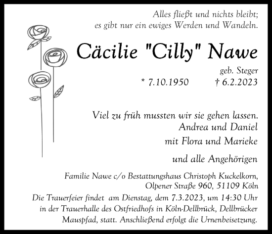 Anzeige von Cäcilie Nawe von Kölner Stadt-Anzeiger / Kölnische Rundschau / Express