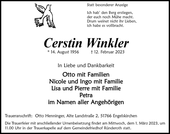 Anzeige von Cerstin Winkler von  Anzeigen Echo 