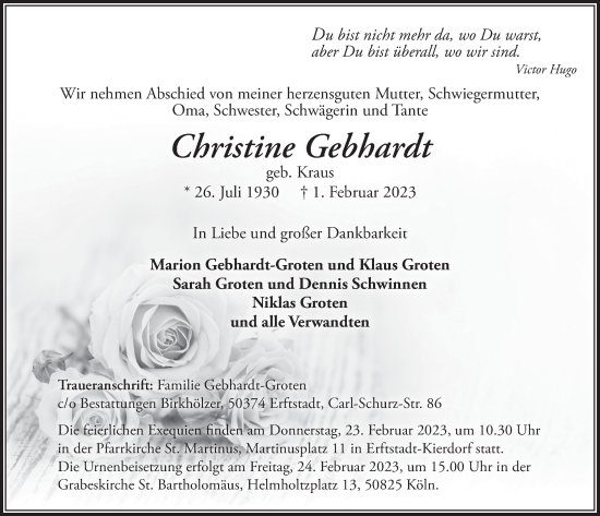 Anzeige von Christine Gebhardt von  Werbepost 