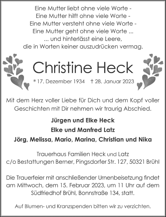 Anzeige von Christine Heck von  Schlossbote/Werbekurier 