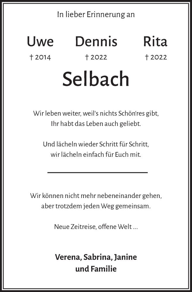  Traueranzeige für Dennis Selbach vom 17.02.2023 aus  Lokalanzeiger 