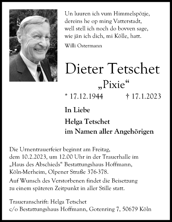 Anzeige von Dieter Tetschet von Kölner Stadt-Anzeiger / Kölnische Rundschau / Express