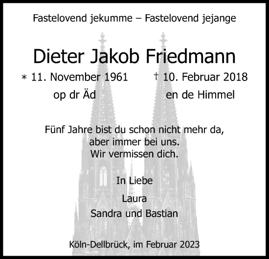 Anzeige von Dieter Jakob Friedmann von Kölner Stadt-Anzeiger / Kölnische Rundschau / Express