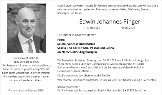 Anzeige von Edwin Johannes Pinger von  Blickpunkt Euskirchen 
