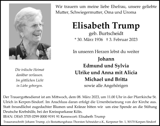 Anzeige von Elisabeth Trump von  Werbepost 