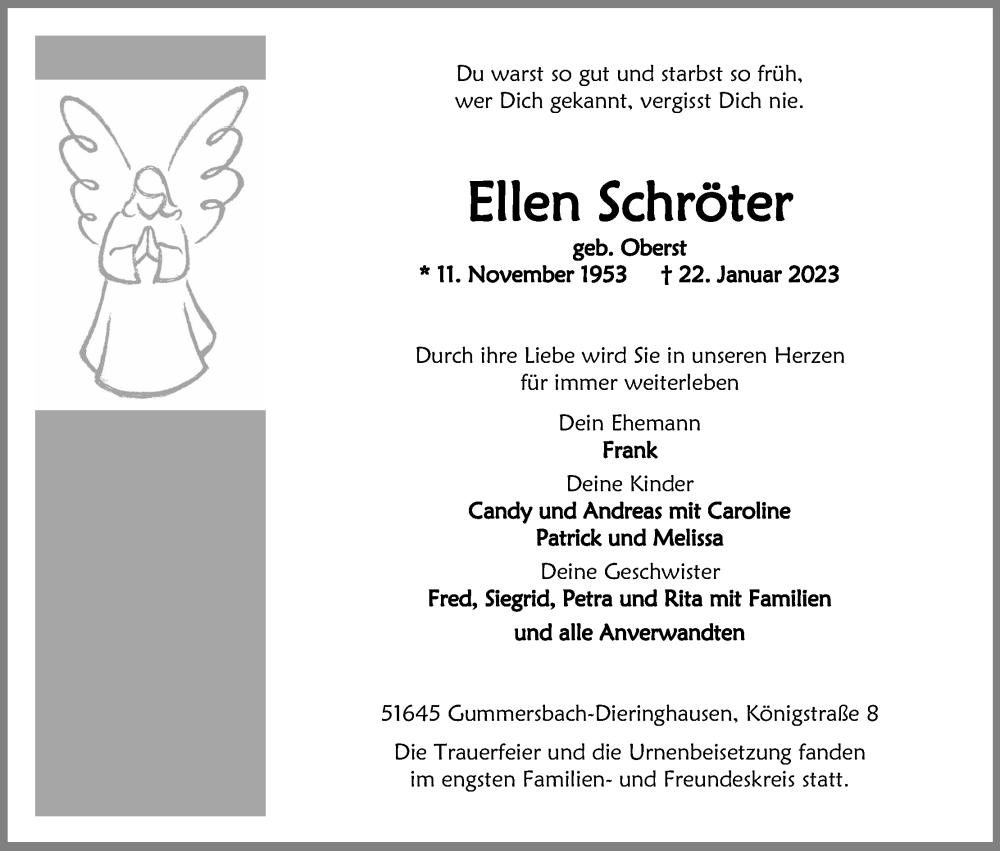 Traueranzeige für Ellen Schröter vom 04.02.2023 aus Kölner Stadt-Anzeiger / Kölnische Rundschau / Express