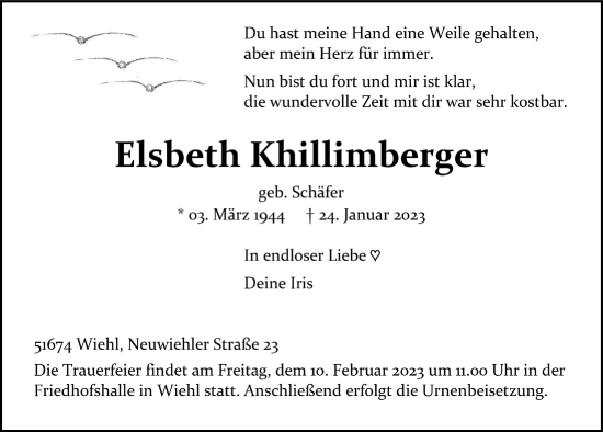 Anzeige von Elsbeth Khillimberger von  Anzeigen Echo 