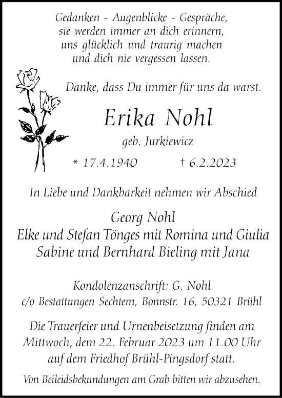 Anzeige von Erika Nohl von  Schlossbote/Werbekurier 