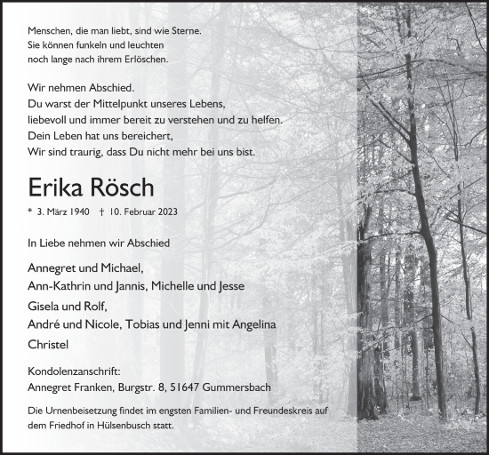Anzeige von Erika Rösch von  Anzeigen Echo 