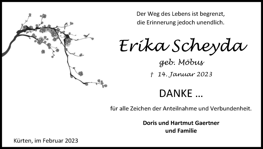  Traueranzeige für Erika Scheyda vom 25.02.2023 aus Kölner Stadt-Anzeiger / Kölnische Rundschau / Express