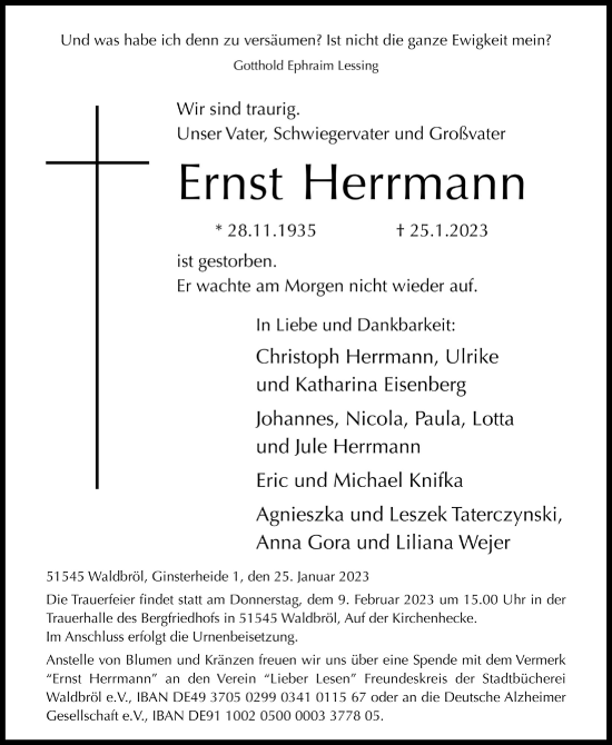Anzeige von Ernst Herrmann von  Lokalanzeiger 