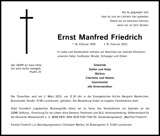 Anzeige von Ernst Manfred Friedrich von Kölner Stadt-Anzeiger / Kölnische Rundschau / Express