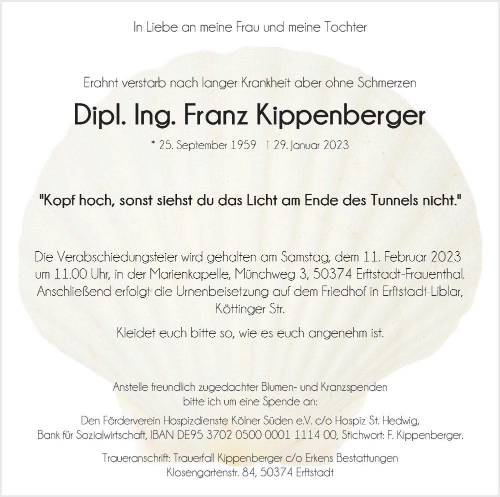  Traueranzeige für Franz Kippenberger vom 04.02.2023 aus Kölner Stadt-Anzeiger / Kölnische Rundschau / Express