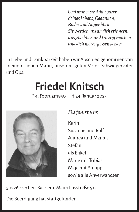 Anzeige von Friedel Knitsch von  Wochenende 