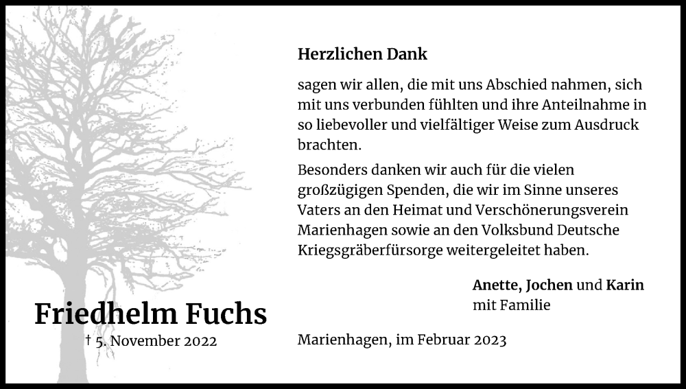  Traueranzeige für Friedhelm Fuchs vom 11.02.2023 aus Kölner Stadt-Anzeiger / Kölnische Rundschau / Express