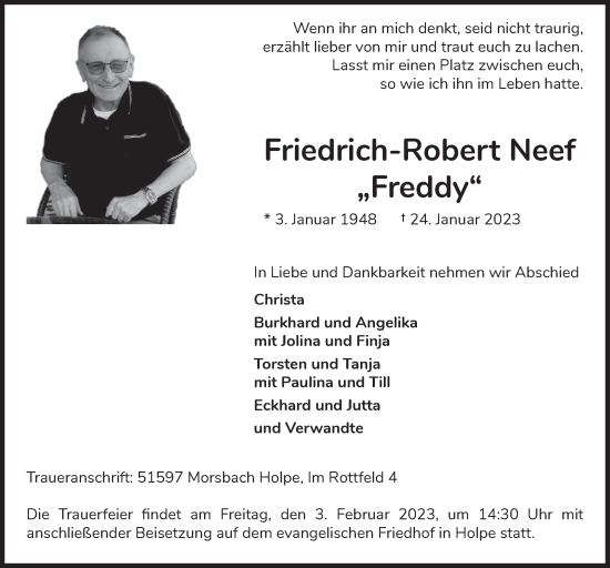 Anzeige von Friedrich-Robert Neef von  Lokalanzeiger 