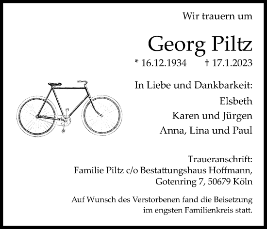 Anzeige von Georg Piltz von Kölner Stadt-Anzeiger / Kölnische Rundschau / Express