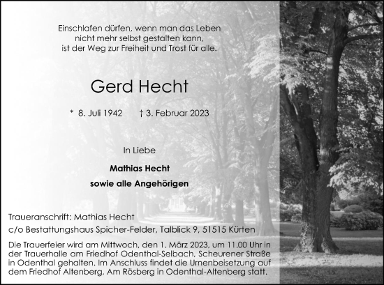Anzeige von Gerd Hecht von Kölner Stadt-Anzeiger / Kölnische Rundschau / Express