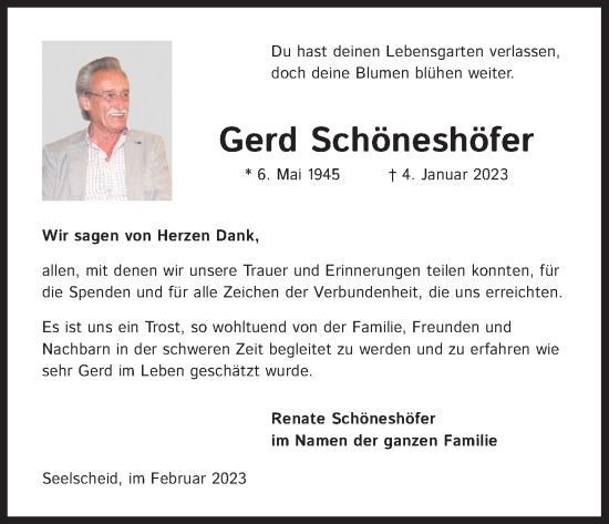 Anzeige von Gerd Schöneshöfer von Kölner Stadt-Anzeiger / Kölnische Rundschau / Express