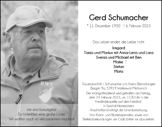 Anzeige von Gerd Schumacher von  Schaufenster/Blickpunkt 