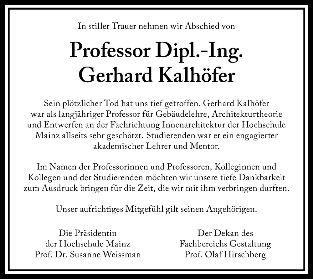  Traueranzeige für Gerhard Kalhöfer vom 04.02.2023 aus Kölner Stadt-Anzeiger / Kölnische Rundschau / Express