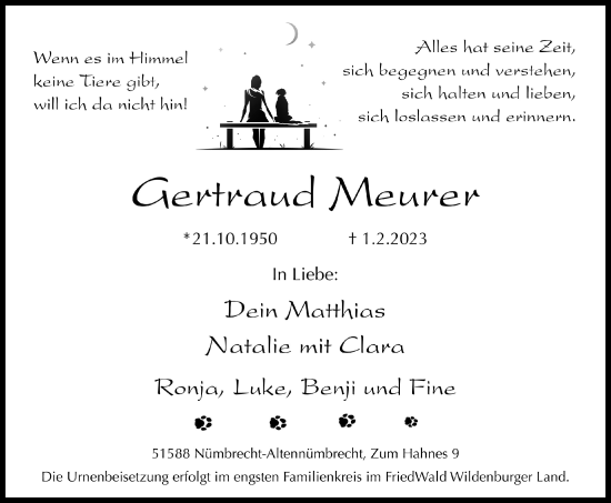 Anzeige von Gertraud Meurer von  Lokalanzeiger 