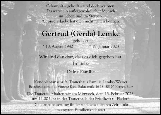 Anzeige von Gertrud Lemke von  Werbepost 