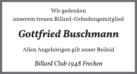 Anzeige von Gottfried Buschmann von  Wochenende 