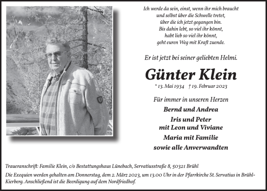 Anzeige von Günter Klein von  Schlossbote/Werbekurier 