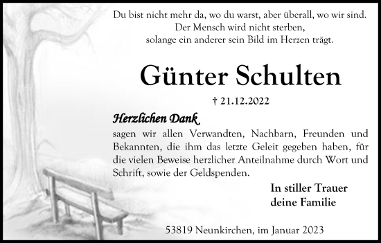 Anzeige von Günter Schulten von Kölner Stadt-Anzeiger / Kölnische Rundschau / Express
