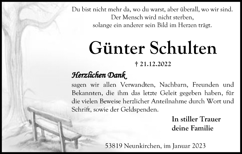 Traueranzeige für Günter Schulten vom 11.02.2023 aus Kölner Stadt-Anzeiger / Kölnische Rundschau / Express