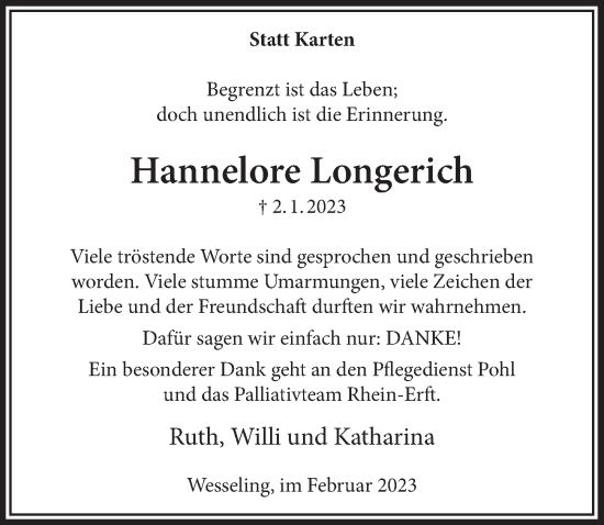 Anzeige von Hannelore Longerich von  Schlossbote/Werbekurier 