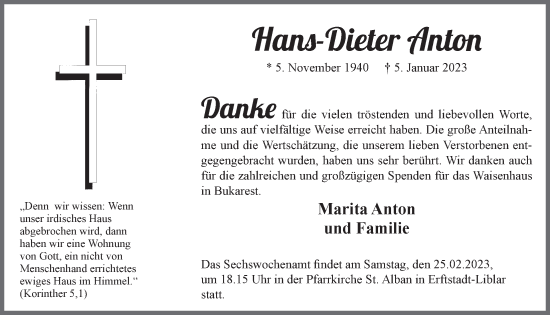 Anzeige von Hans-Dieter Anton von  Werbepost 