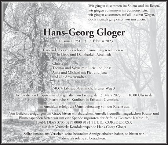 Anzeige von Hans-Georg Gloger von  Werbepost 