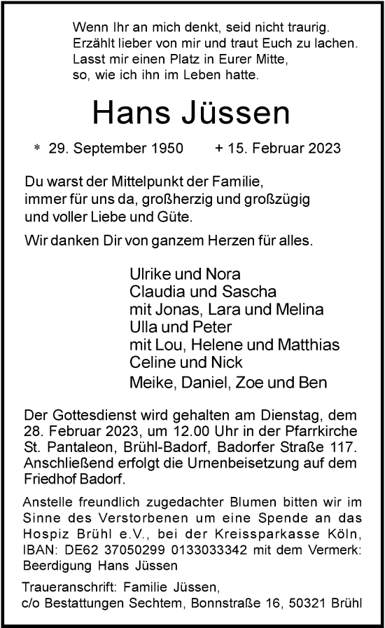 Anzeige von Hans Jüssen von  Schlossbote/Werbekurier 