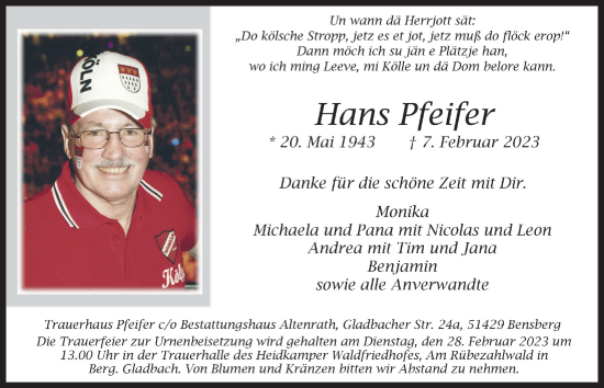 Anzeige von Hans Pfeifer von  Bergisches Handelsblatt 
