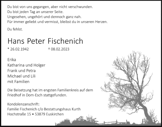 Anzeige von Hans Peter Fischenich von  Blickpunkt Euskirchen 