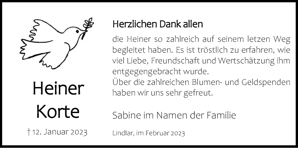  Traueranzeige für Heiner Korte vom 25.02.2023 aus Kölner Stadt-Anzeiger / Kölnische Rundschau / Express