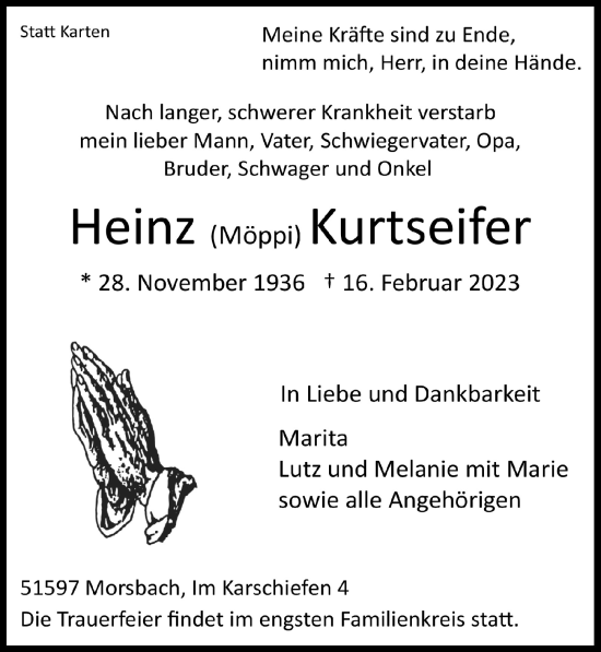 Anzeige von Heinz Kurtseifer von  Lokalanzeiger 