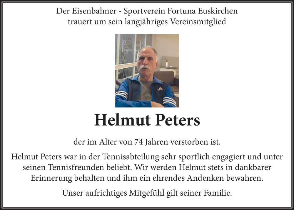  Traueranzeige für Helmut Peters vom 04.02.2023 aus  Blickpunkt Euskirchen 