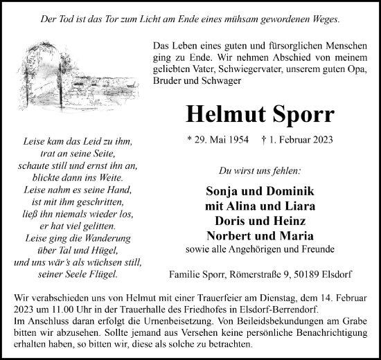 Anzeige von Helmut Sporr von  Werbepost 