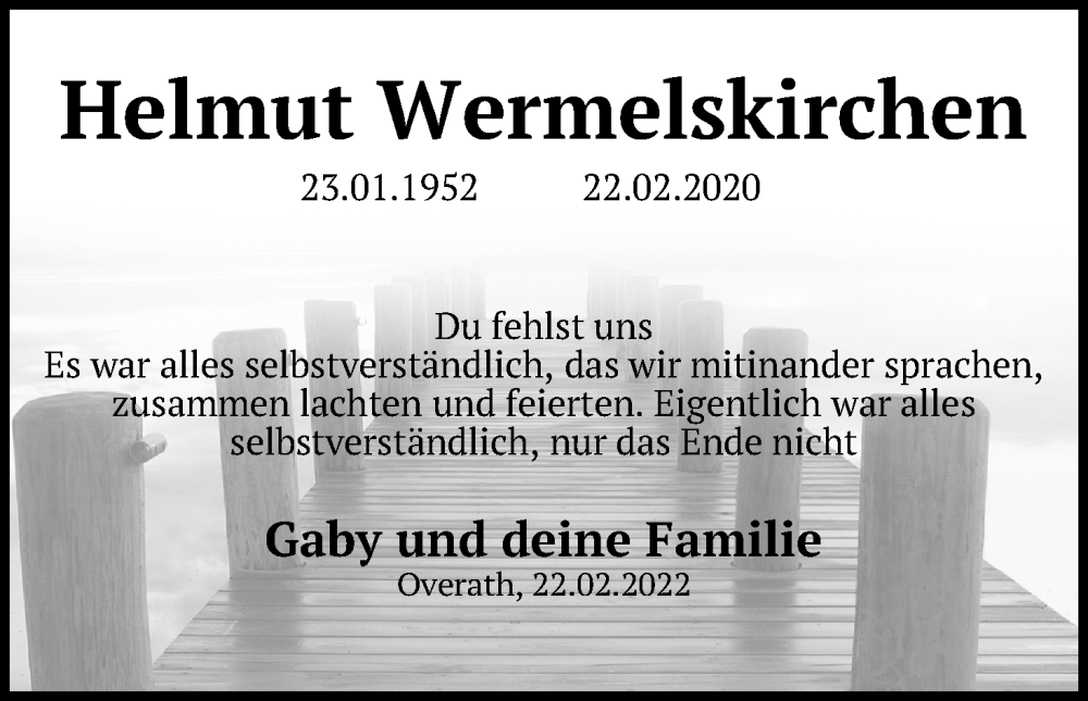  Traueranzeige für Helmut Wermelskirchen vom 25.02.2023 aus Kölner Stadt-Anzeiger / Kölnische Rundschau / Express