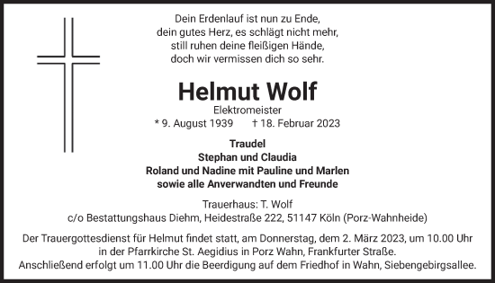 Anzeige von Helmut Wolf von  EXPRESS - Die Woche 