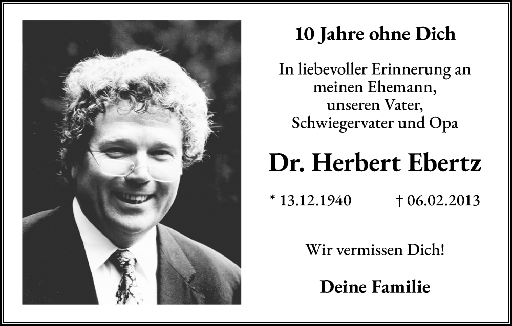  Traueranzeige für Herbert Ebertz vom 04.02.2023 aus Kölner Stadt-Anzeiger / Kölnische Rundschau / Express
