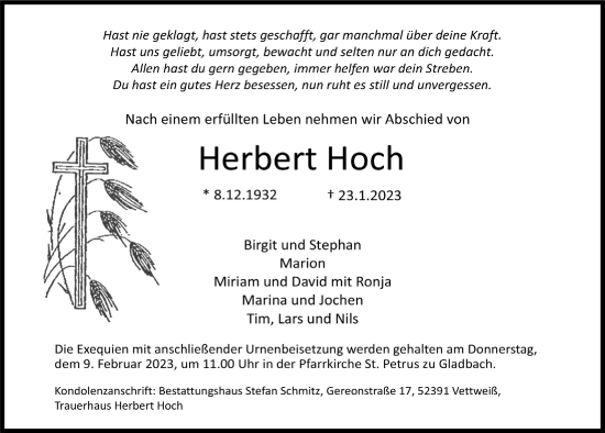 Anzeige von Herbert Hoch von  Blickpunkt Euskirchen 