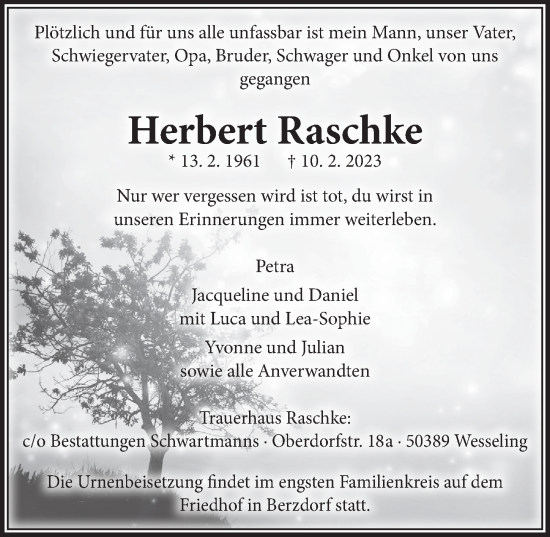 Anzeige von Herbert Raschke von  Schlossbote/Werbekurier 