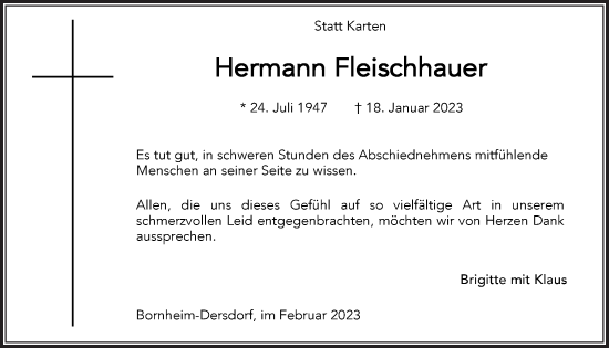 Anzeige von Hermann Fleischhauer von  Schaufenster/Blickpunkt 