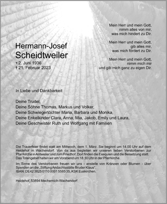 Anzeige von Hermann-Josef Scheidtweiler von  Blickpunkt Euskirchen 