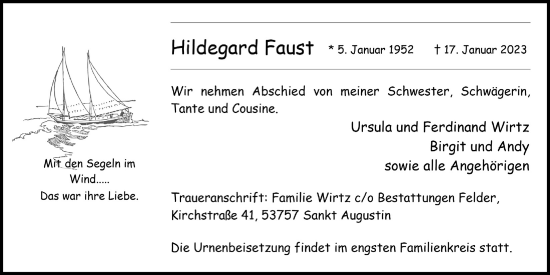Anzeige von Hildegard Faust von  Extra Blatt 